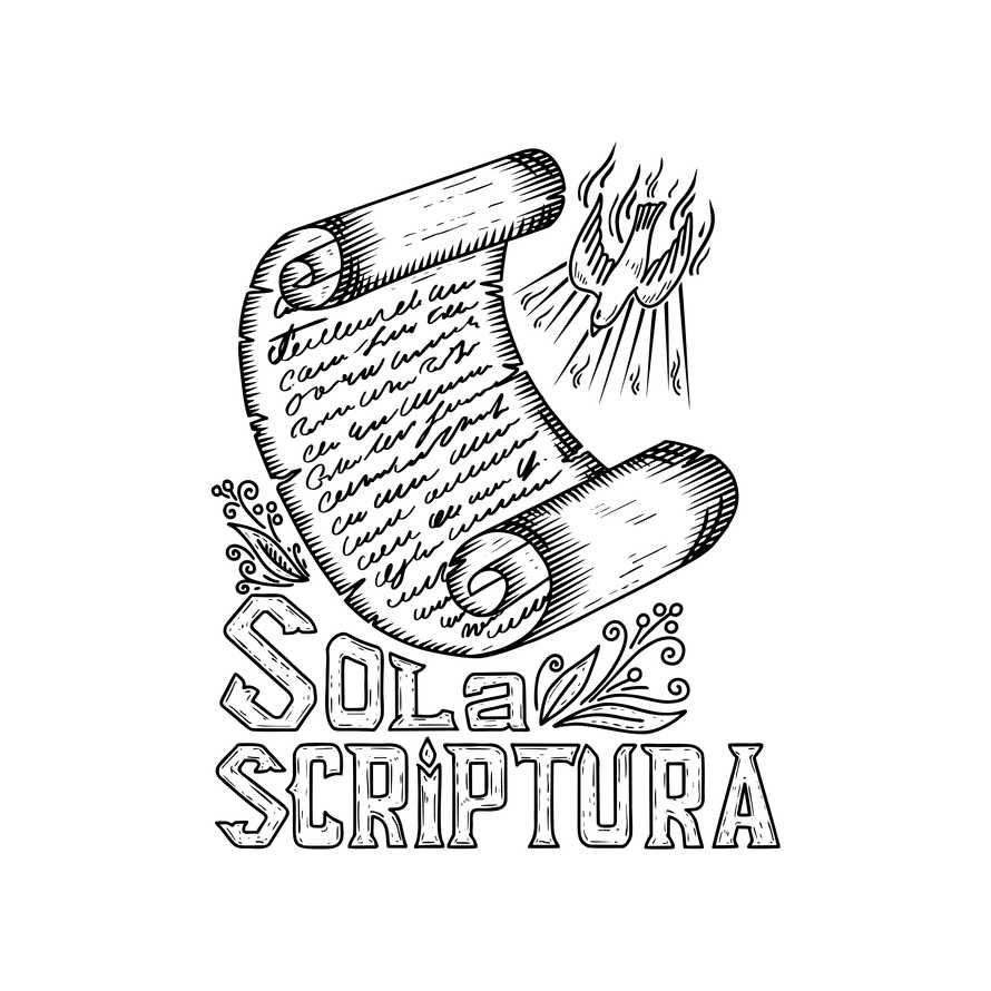 Hand-drawn Christian illustration. The Five Solas of the Reformation. Scripture alone.