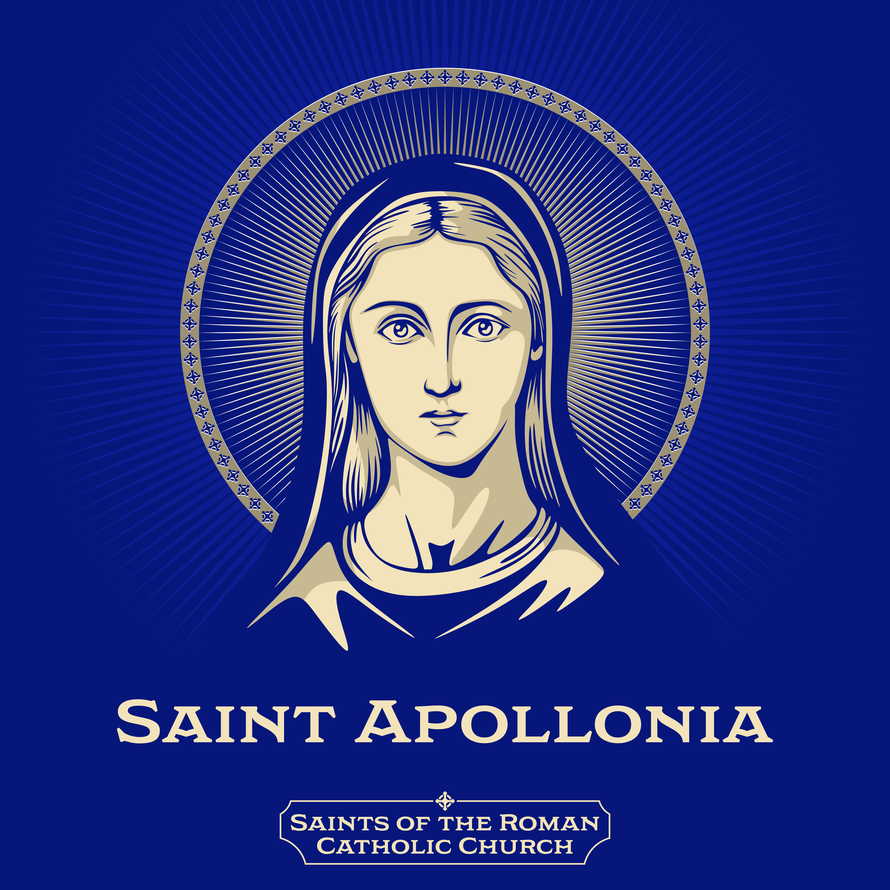 Saints of the Catholic Church. Saint Apollonia (Died 249) was one of a group of virgin martyrs who suffered in Alexandria during a local uprising against the Christians prior to the persecution of Decius.