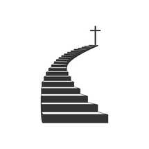 Christian illustration. Church logo. Stairs leading to the cross of Christ.
