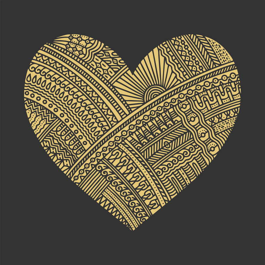 Vector doodle illustration. Heart with patterns.