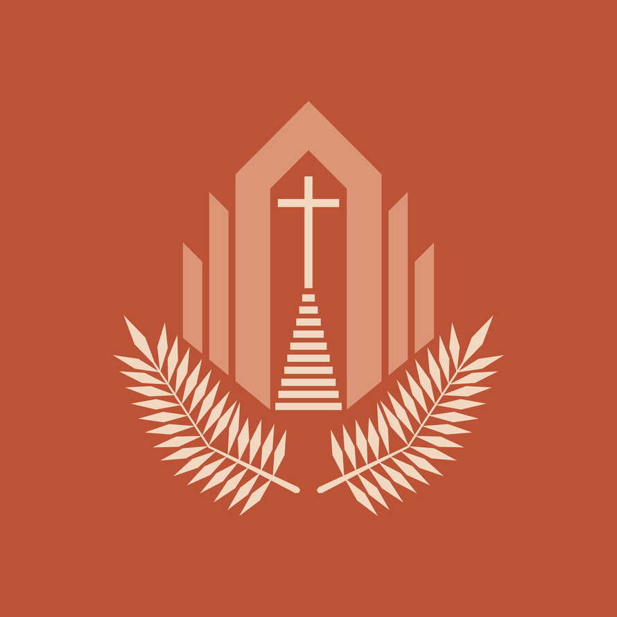 Christian illustration. Christian church and palm branches.