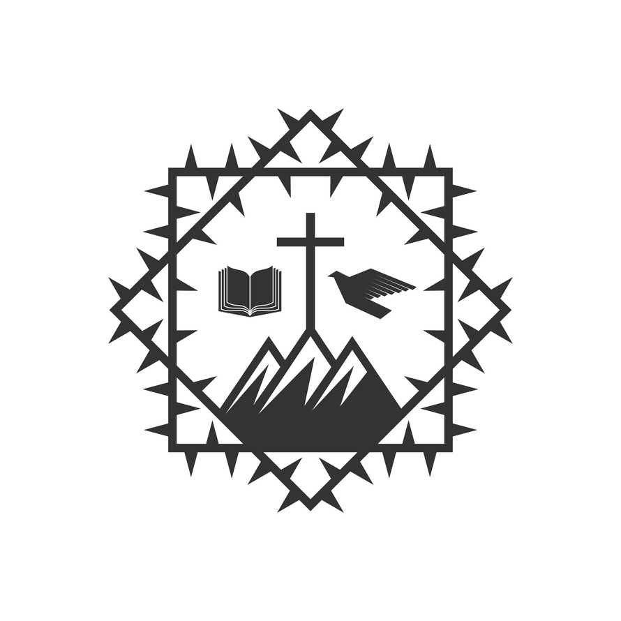 Christian illustration. Church logo. Cross of Jesus on Golgotha.