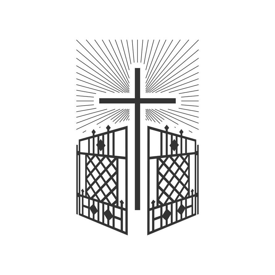 Christian illustration. Church logo. Entrance to God's kingdom.