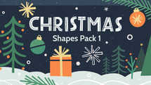 Christmas Vector Shapes Pack 1. Modern, festive, whimsical, hand drawn lettering, present, snowflakes, Christmas ornaments, stars and pine trees. Vector flexibility makes this perfect for designing a customized Christmas background slide or social media for a church event or outreach.