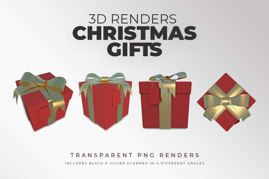Christmas Gift 3D Renders in Red & Gold Theme