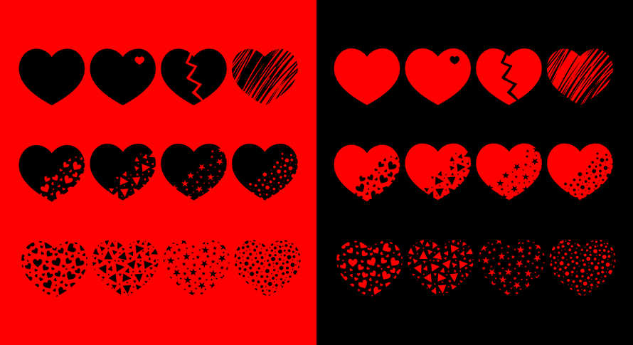 Hearts On The Red And Black Background
