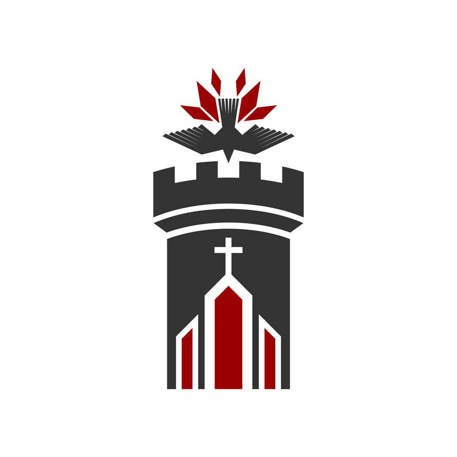 Christian illustration. Church logo. The church is the fortress of the Christian faith.