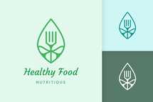 Healthy Food Logo with Fork and Leaf Shape