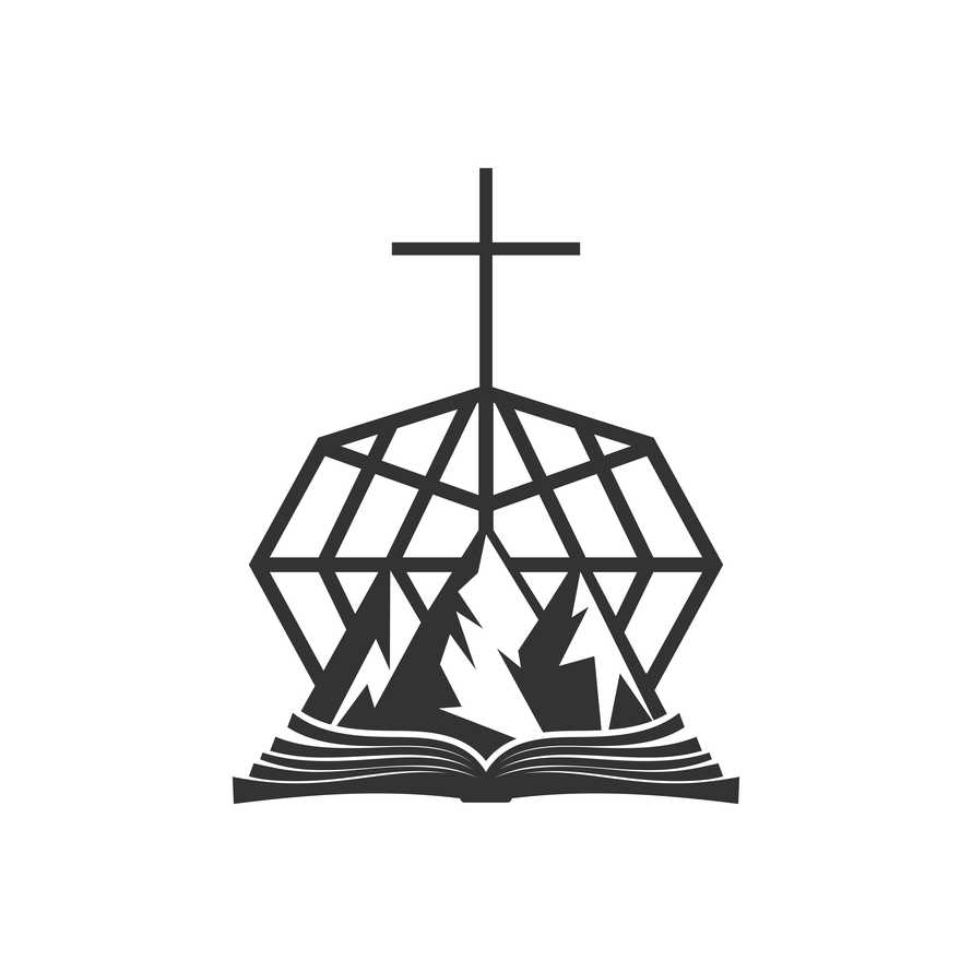 Christian illustration. Church logo. Cross of Jesus Christ Calvary of the world.