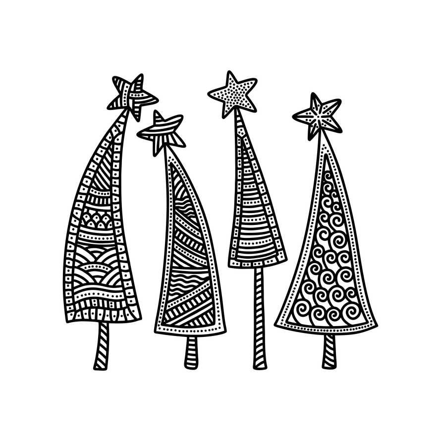 Vector illustration. Christmas trees with stars.