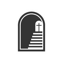 Christian illustration. Church logo. Staircase in the arch leading to the cross of Christ.
