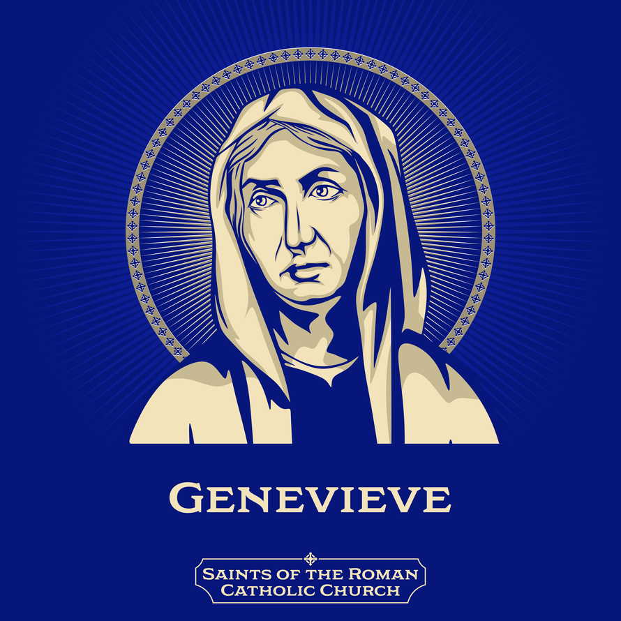 Catholic Saints. Genevieve (419-502) is the patroness saint of Paris in the Catholic and Orthodox traditions. Her feast is on 3 January.