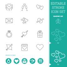 Editable Stroke Icon Set | Valentine's Day