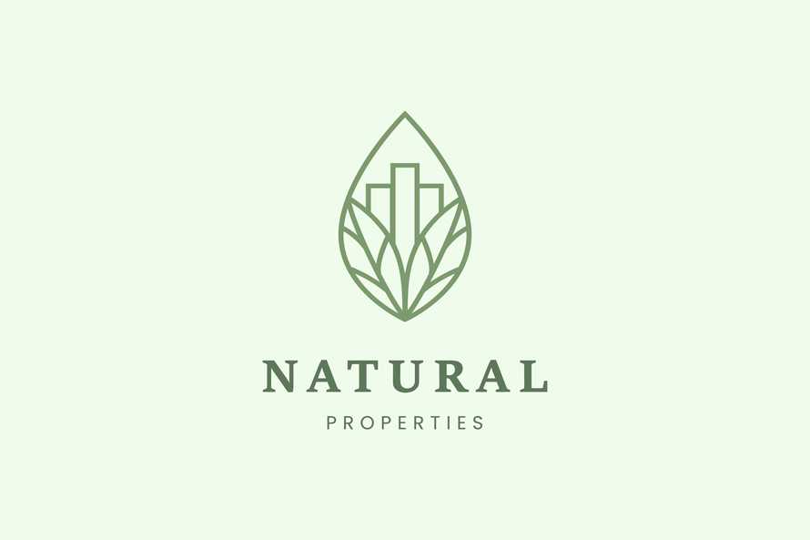 Property or Apartment Logo with Three Buildings and Leaves