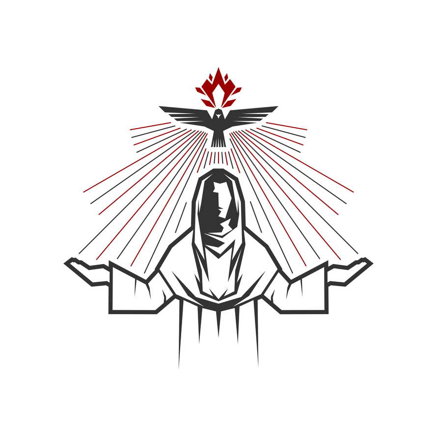 Christian illustration. Church logo. Jesus and the dove descending on Him is a symbol of the Holy Spirit.