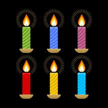 Vector illustration. Set of bright and festive candles for design.