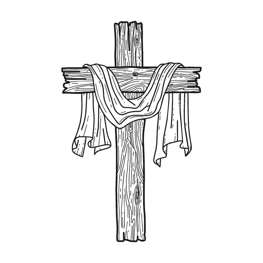 Hand-drawn vector illustration for Easter. Wooden cross. A symbol of the crucifixion and resurrection of the Lord Jesus Christ.
