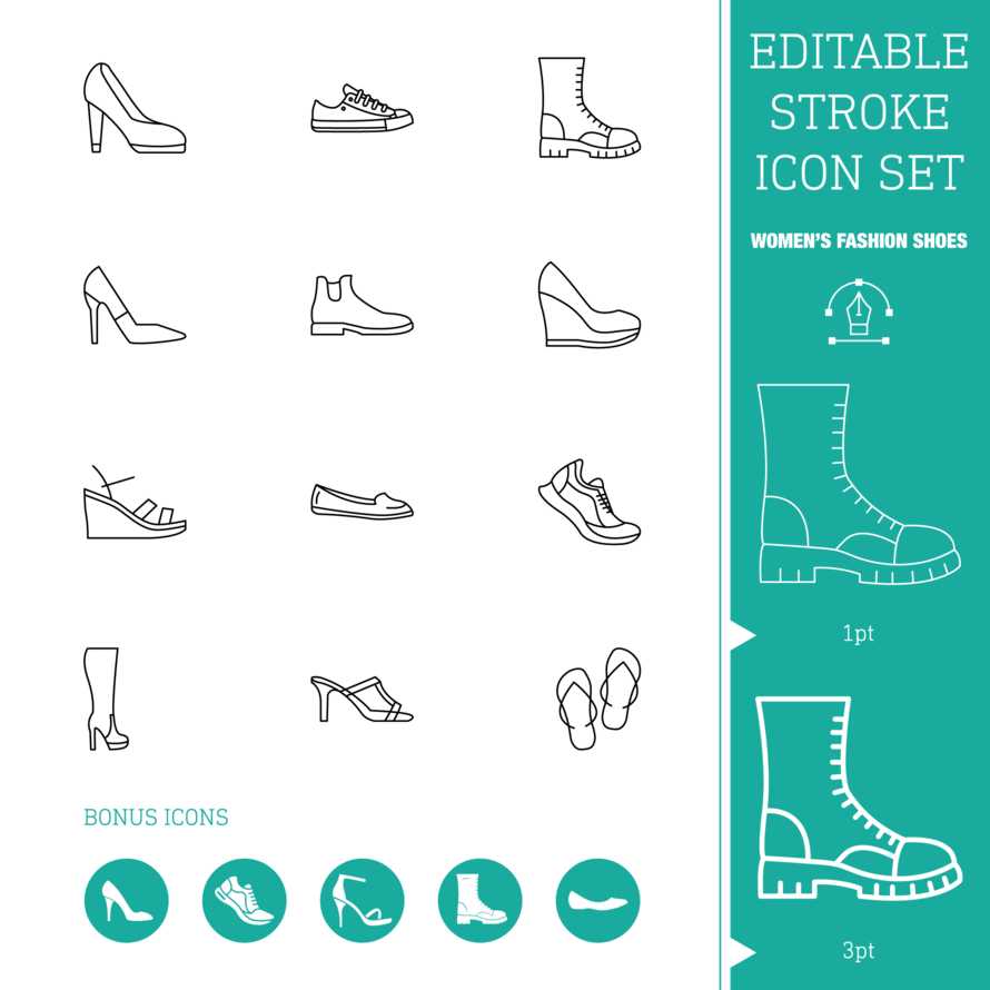 Editable Stroke Icon Set | Women's Fashion Shoes