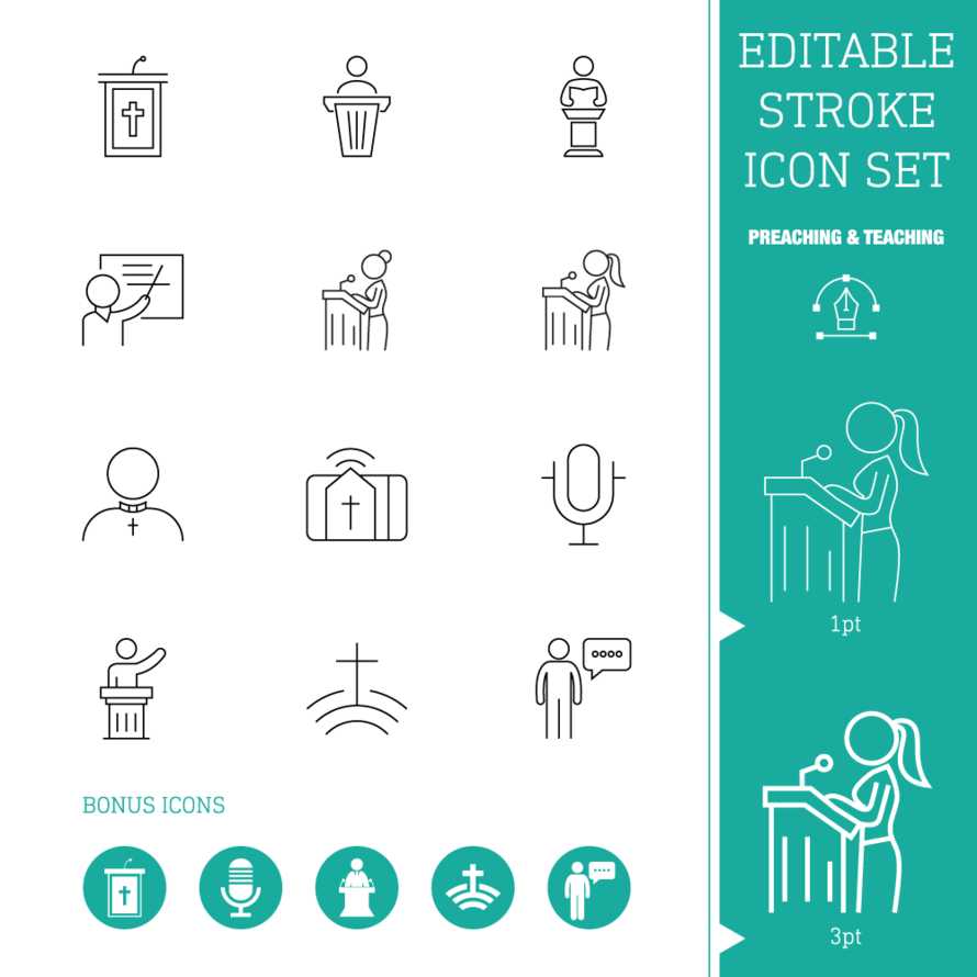 Editable Stroke Icon Set | Preaching & Teaching