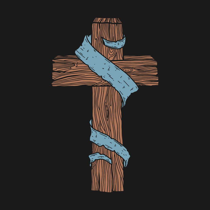 Hand-drawn vector illustration for Easter. Wooden cross. A symbol of the crucifixion and resurrection of the Lord Jesus Christ.