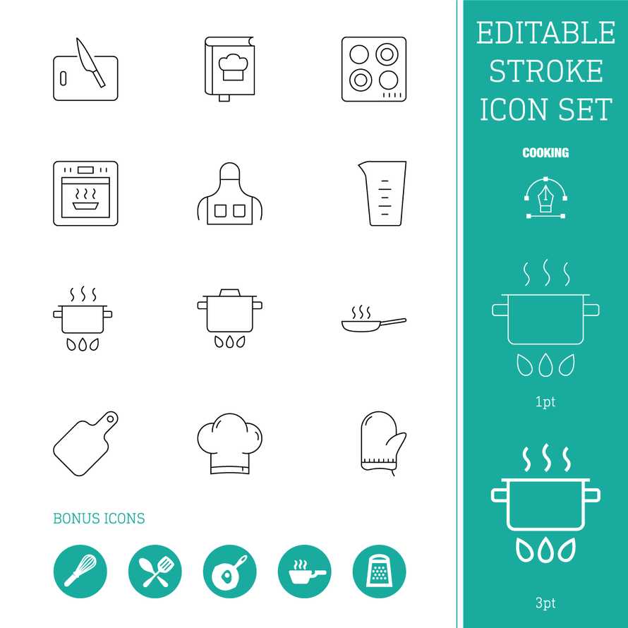 Editable Stroke Line Icon Set | Cooking