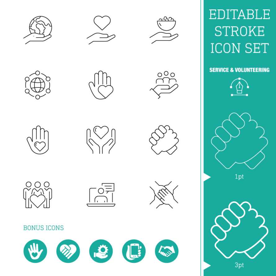 Editable Stroke Icon Set | Service & Volunteering