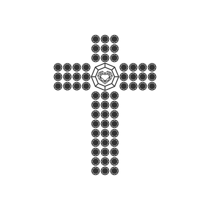 The cross of Christ and the diamond heart.
