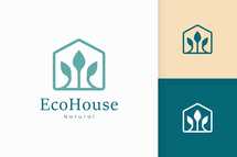 Nature Green House Logo with Tree and Leaf Shape 