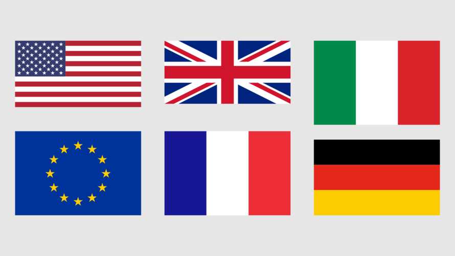 Flags of USA UK EU DE FR IT