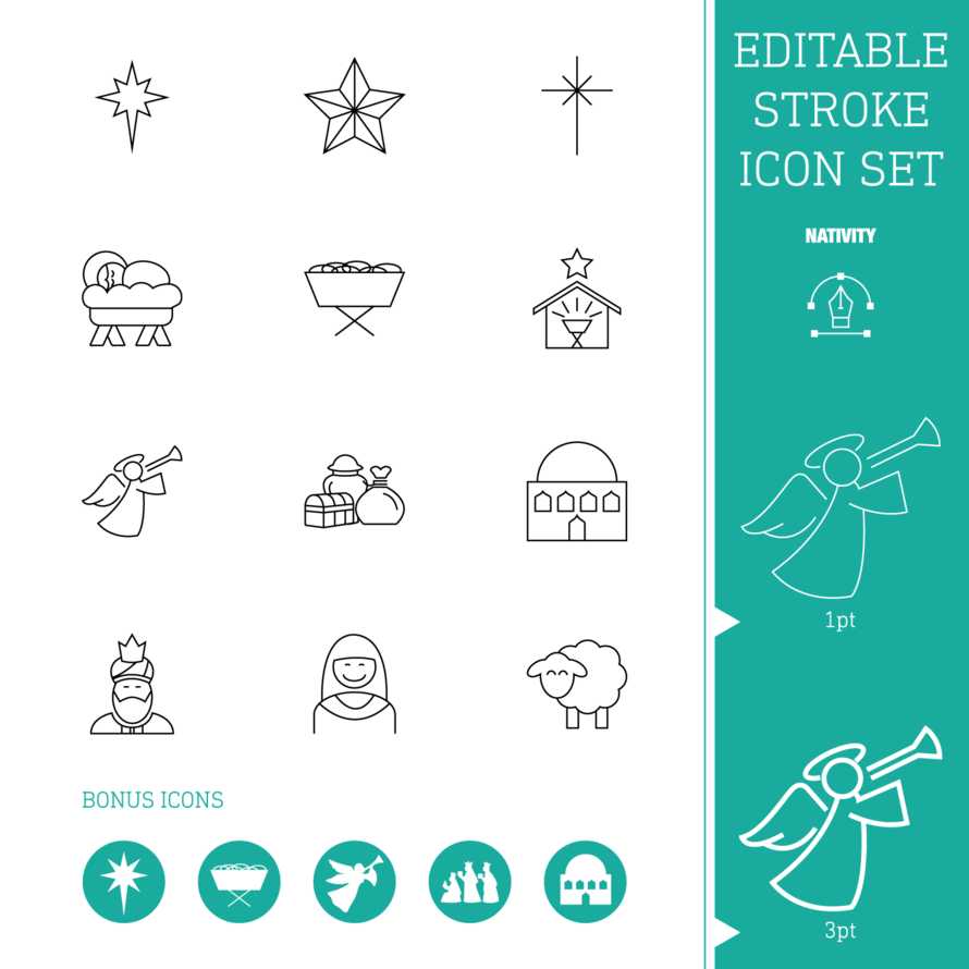 Editable Stroke Icon Set | Nativity