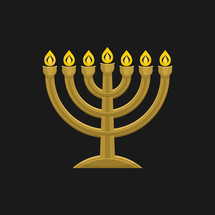 Vector illustration of a traditional Jewish religious menorah. Candlestick with seven burning candles.