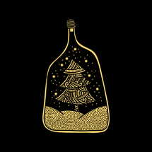 Doodle style illustration. A hand-drawn Christmas inside a bottle