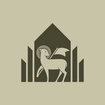 Christian illustration. God's lamb on the background of the Christian church.