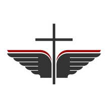 Christian symbol. Vector logo. Cross of Jesus Christ and wings - a symbol of the Spirit