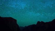 Day-to-night transition of Milky Way galaxy rising over Yosemite Valley.  Shown in the scene are El Capitan, Half Dome, and Bridalveil Fall.  As night falls, the headlamps of rock climbers can be seen on El Capitan and Half Dome.  Two comps are offered: a tiliting up comp and a static comp.  Hawkins Library Number: 140529B