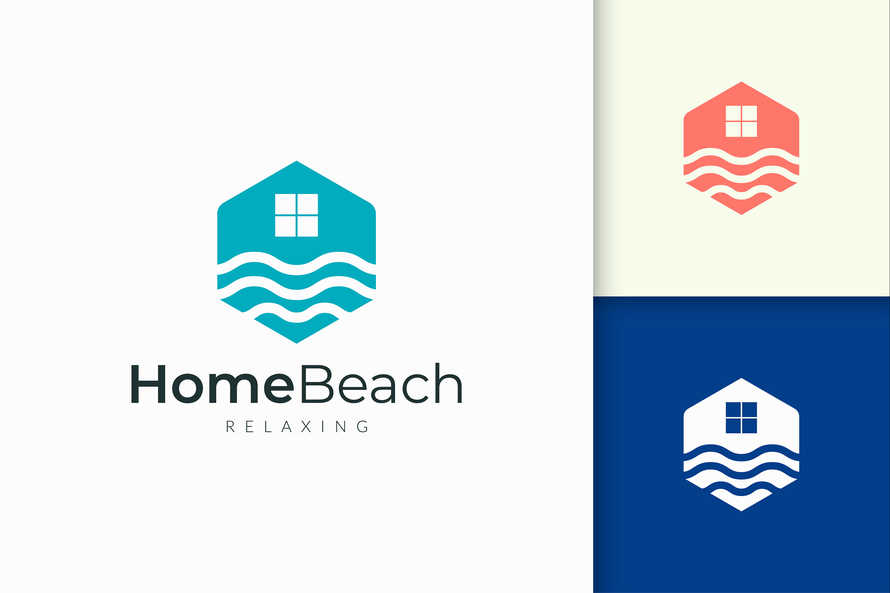 Home or Resort Logo in Waterfront With Abstract Shape for Real Estate