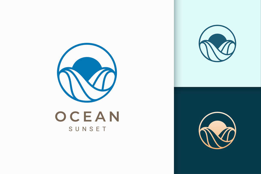 Ocean Wave With Sun Logo Template