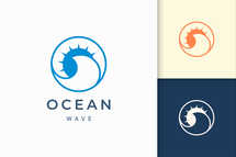 Circle Ocean Wave and Sun Logo Template