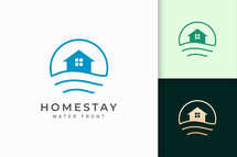 Simple Line Beach Resort Logo Template