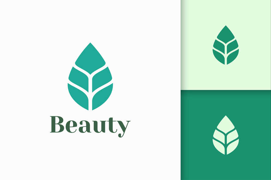 Beauty or Health Logo in Simple Leaf Shape Represent Nature