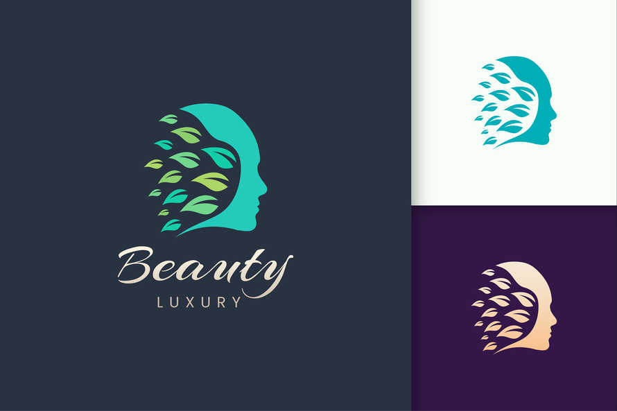 Beauty Logo With Face and Leaf Logo