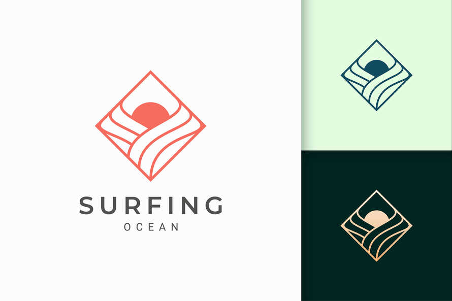 Ocean or Surf Logo in Simple Rhombus