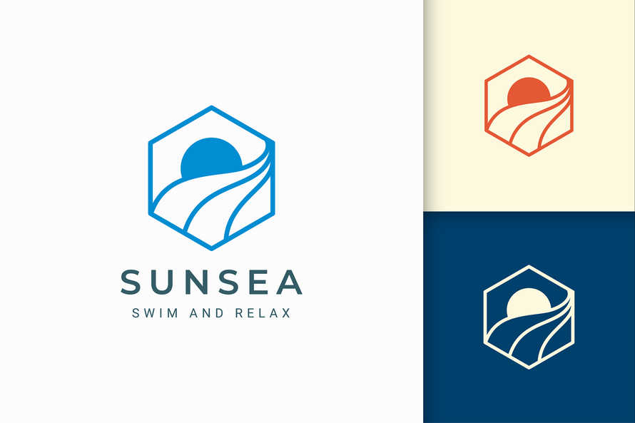 Simple Hexagon Sun Sea Logo Template