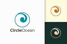Sea or Ocean Logo in Simple Circle Shape Represent Surfing