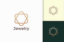 Luxury Gold Jewel Logo in Line Shape