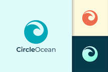 Sea or Ocean Logo in Circle Shape Represent Beach or Surfing