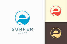 Surfer Logo Template With Sun and Circle