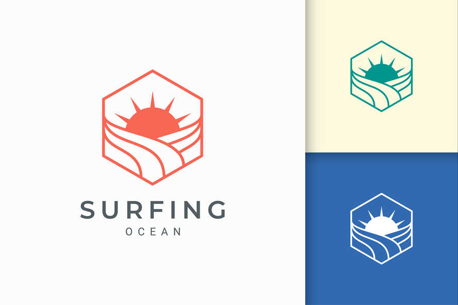 Sun Sea in Hexagon Logo Template