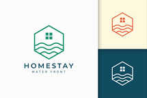 Hexagon Ocean Wave Logo Template