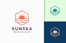 Hexagon Sun Sea Logo Template